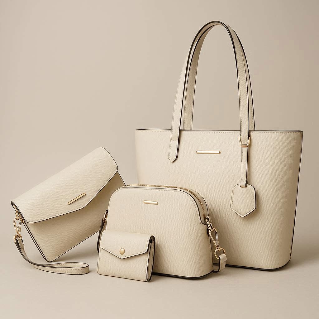 Set 4 sacs femme cuir vegan — détail des pièces assorties