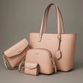 Set 4 sacs femme cuir vegan rose — cabas, bandoulière, pochette, porte-monnaie assortis