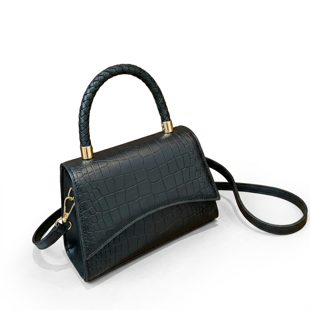 Sac à Main Femme Style Rétro – Motif Crocodile, Format Carré, Port Croisé