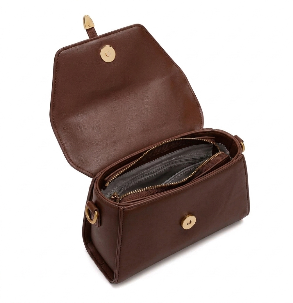 Sac Bandoulière Femme Élégant – Quincaillerie Dorée, Fermeture Rabat