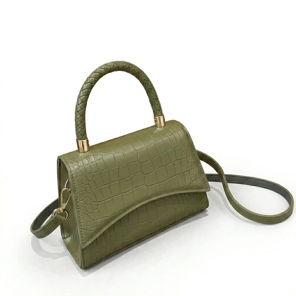 Sac à Main Femme Style Rétro – Motif Crocodile, Format Carré, Port Croisé