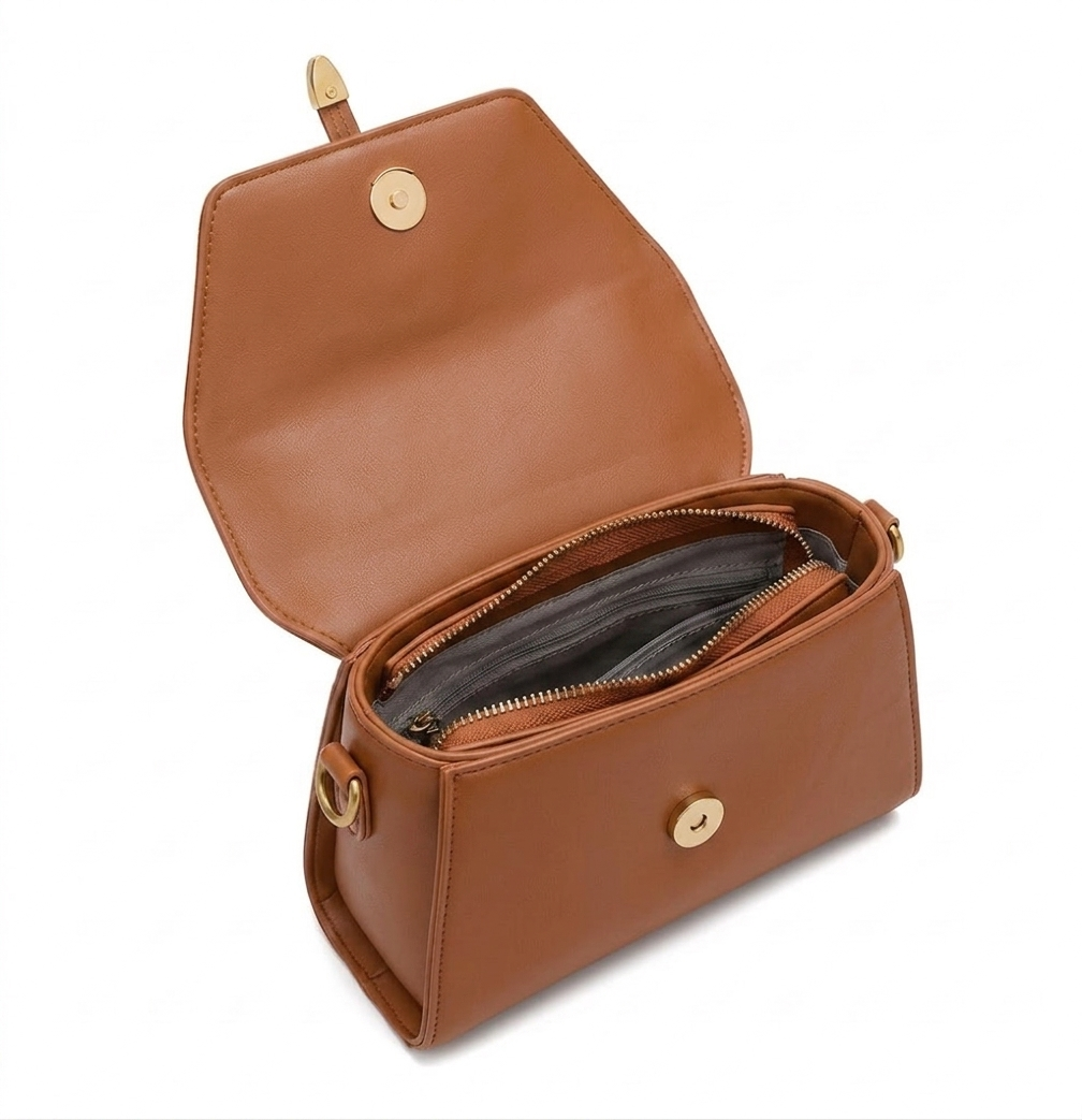 Sac Bandoulière Femme Élégant – Quincaillerie Dorée, Fermeture Rabat