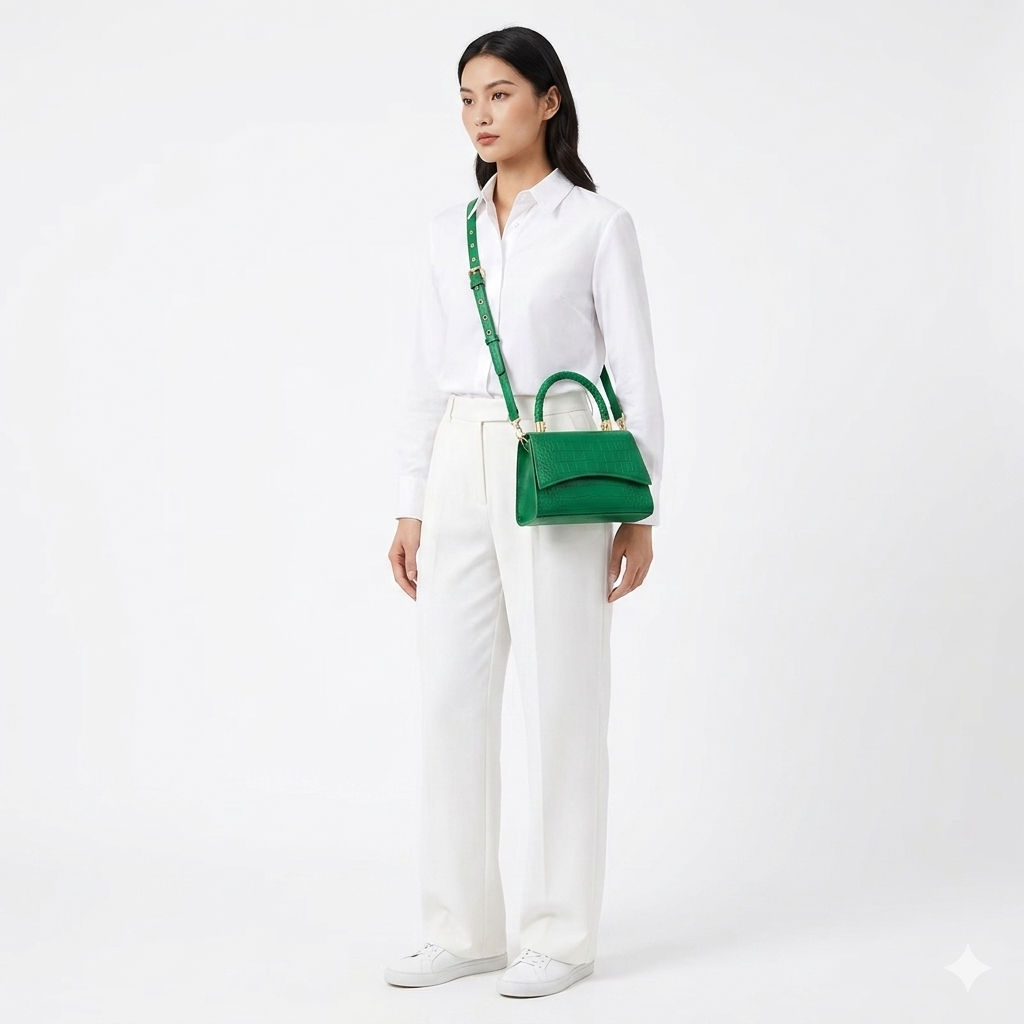 Sac à Main Femme Style Rétro – Motif Crocodile, Format Carré, Port Croisé