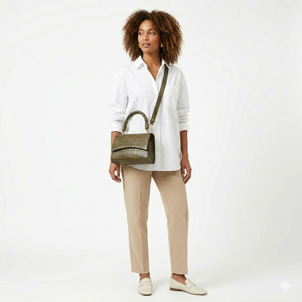 Sac à Main Femme Style Rétro – Motif Crocodile, Format Carré, Port Croisé