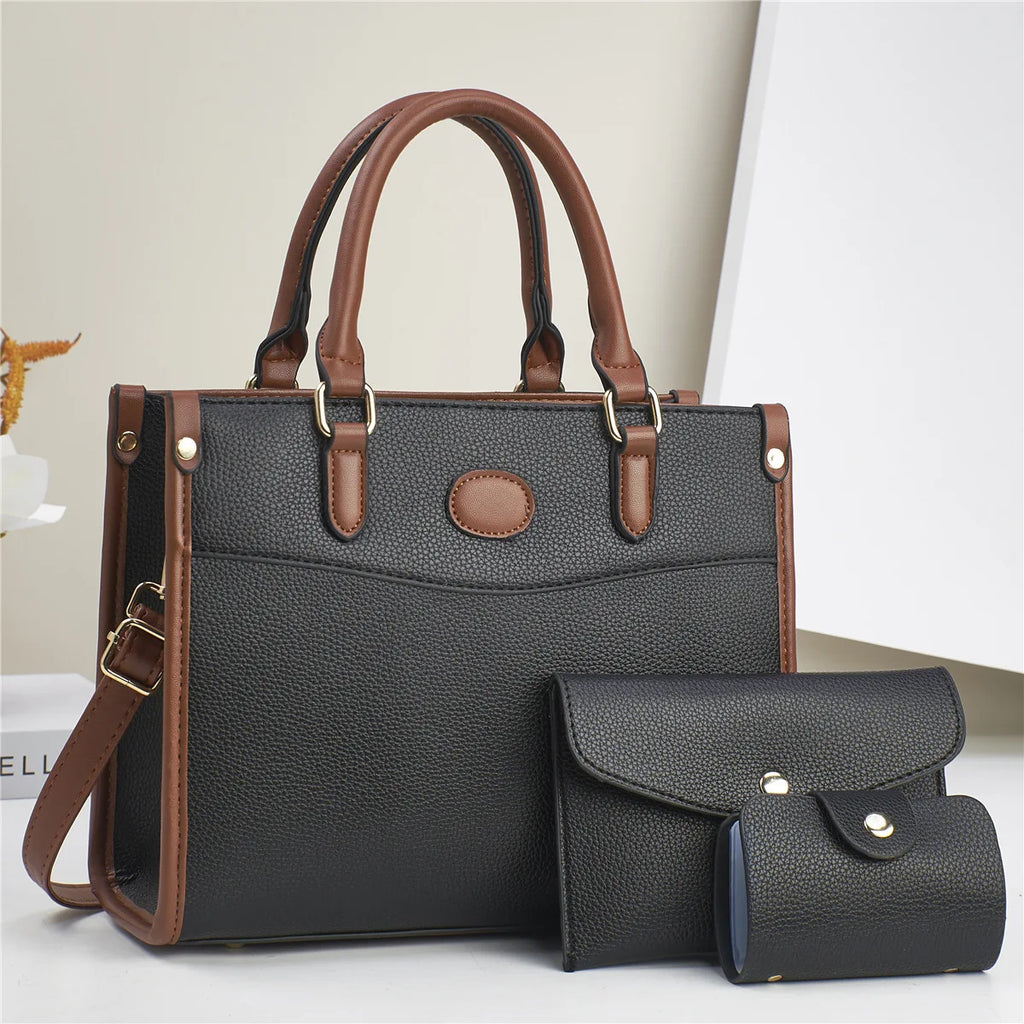 Set Sac Femme 3 Pièces – Cabas, Bandoulière & Portefeuille Assortis, Cuir PU