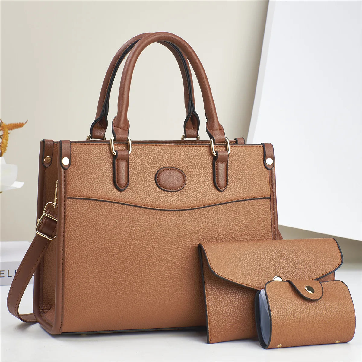 Set Sac Femme 3 Pièces – Cabas, Bandoulière & Portefeuille Assortis, Cuir PU