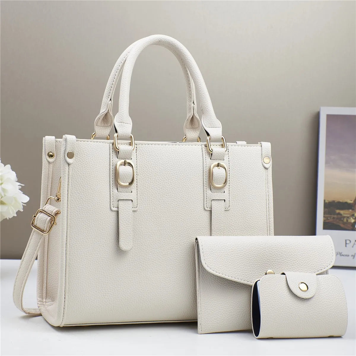 Set Sac Femme 3 Pièces – Cabas, Bandoulière & Portefeuille Assortis, Cuir PU