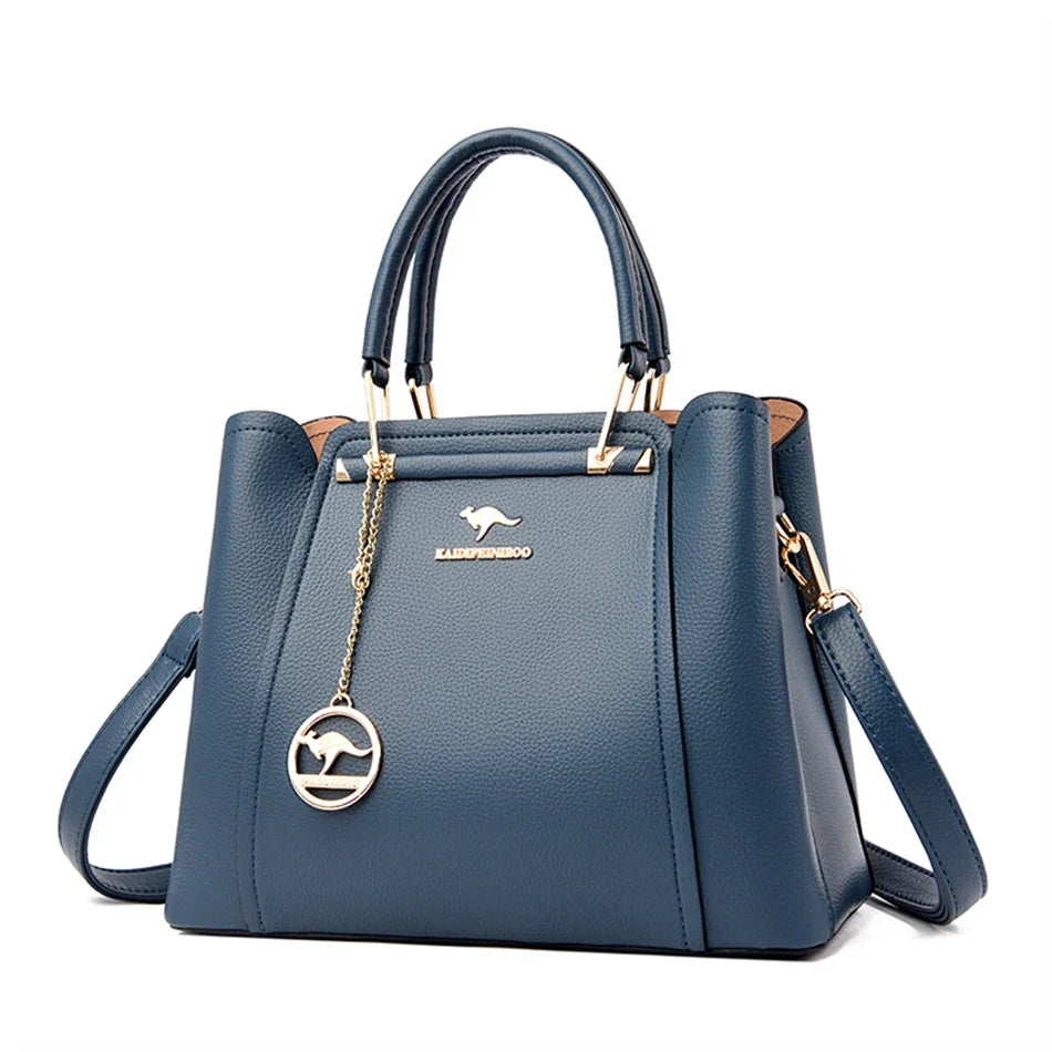 Sac à main femme cuir vegan 3 compartiments — Élégance Sacs bleu