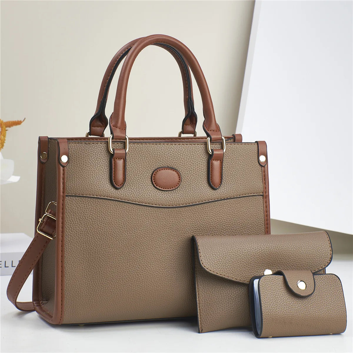 Set Sac Femme 3 Pièces – Cabas, Bandoulière & Portefeuille Assortis, Cuir PU
