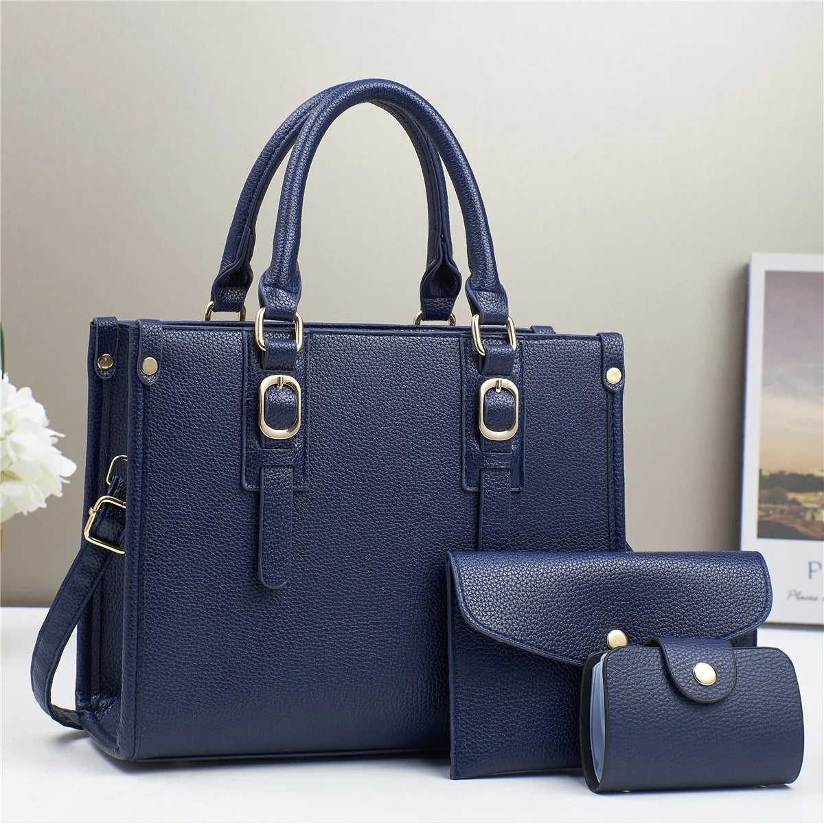 Set Sac Femme 3 Pièces – Cabas, Bandoulière & Portefeuille Assortis, Cuir PU