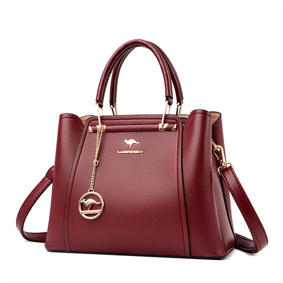 Sac à main femme cuir vegan 3 compartiments — Élégance Sacs bordeaux