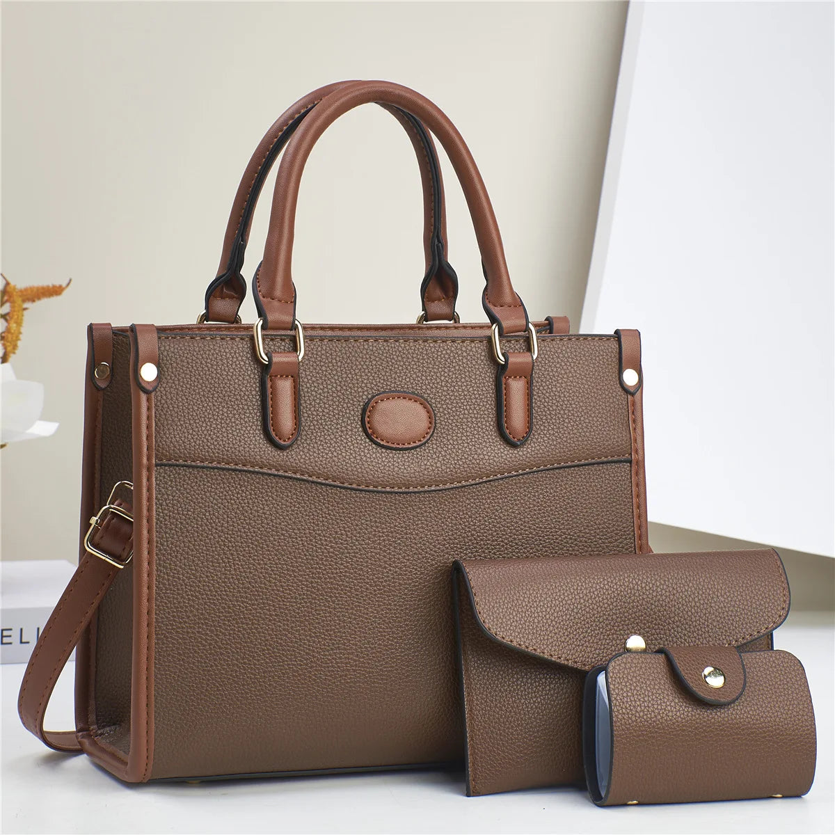 Set Sac Femme 3 Pièces – Cabas, Bandoulière & Portefeuille Assortis, Cuir PU