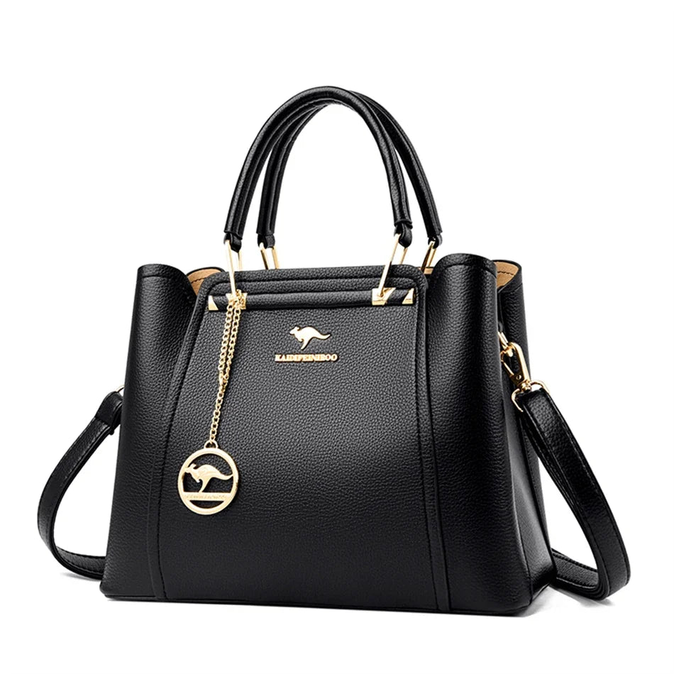 Sac à main femme cuir vegan 3 compartiments — Élégance Sacs noir