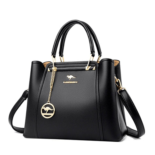 Sac à main femme cuir vegan 3 compartiments — Élégance Sacs noir