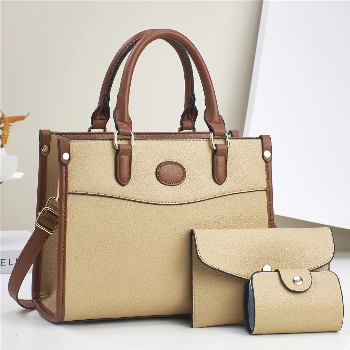 Set Sac Femme 3 Pièces – Cabas, Bandoulière & Portefeuille Assortis, Cuir PU