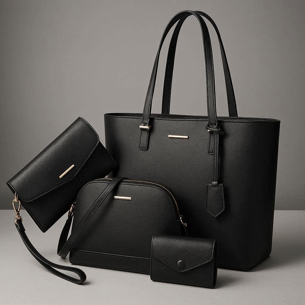 Set 4 sacs femme cuir vegan — quincaillerie dorée et matière saffiano